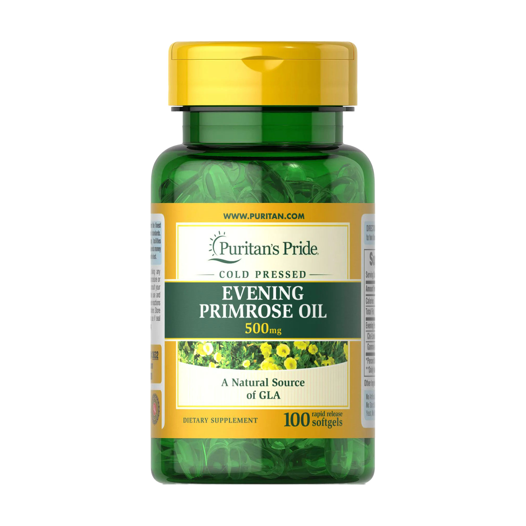 Олія вечірньої примули з ГЛК Puritan's Pride Evening Primrose Oil, 500 мг, 100 гелевих капсул
